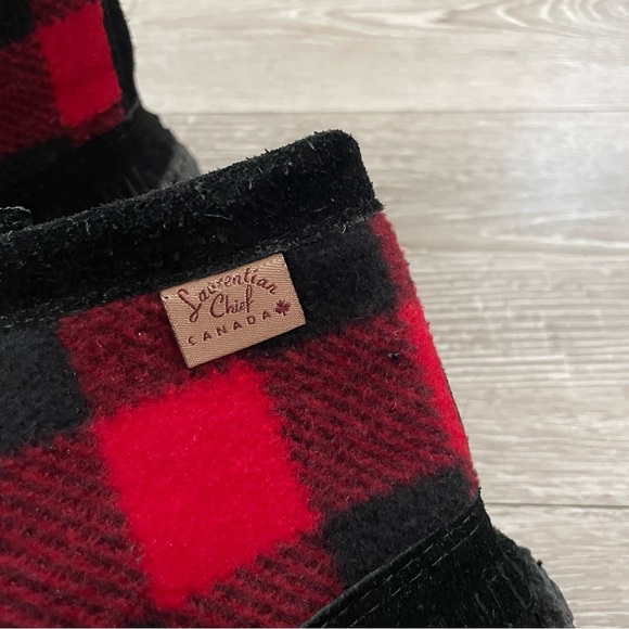 Laurentian Chief Genuine Suede Leather Fringe Moccasin Booties Buffalo Plaid - Picture 6 of 7